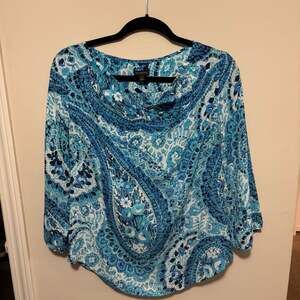 Talbots Blue Paisley Floral Split Neck Ruffle Blouse Size S
